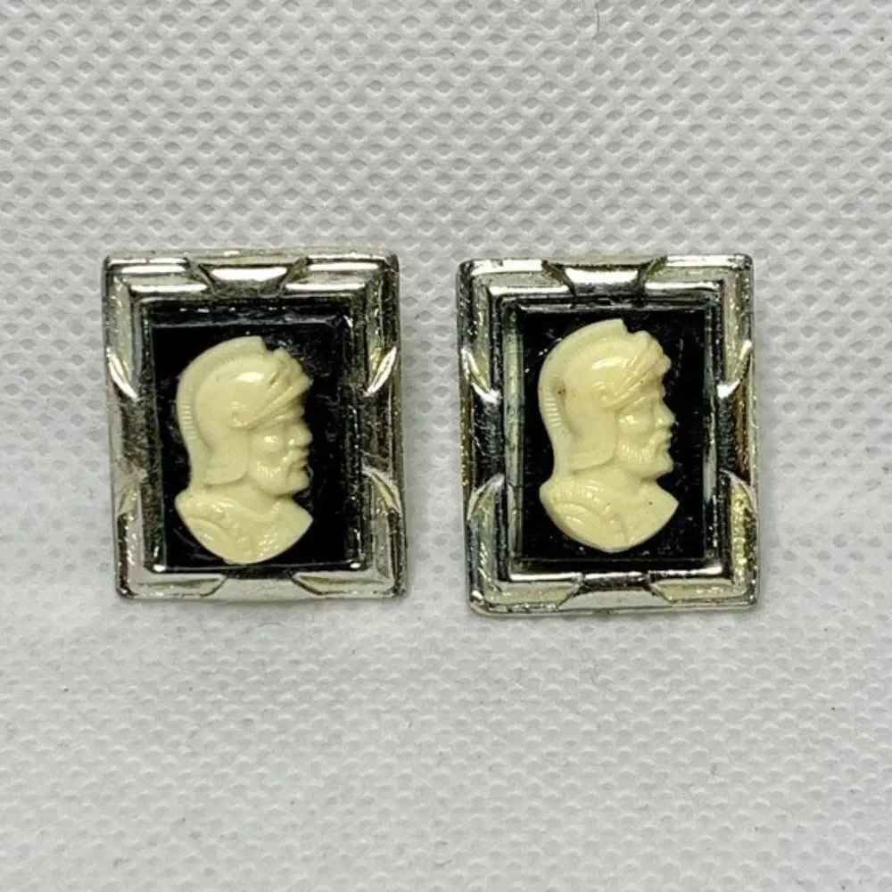 𝅺VINTAGE Roman Soldier Cameo Cuff Link Button Covers